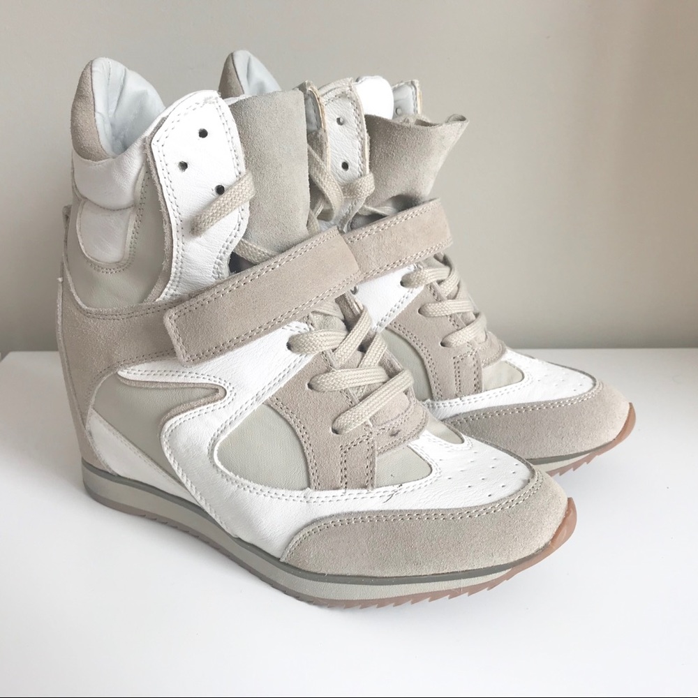 Hidden wedge white high tops
